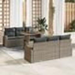 Ensemble de Canapés de Jardin 7 pièces avec Coussins Gris en Poly Rattan