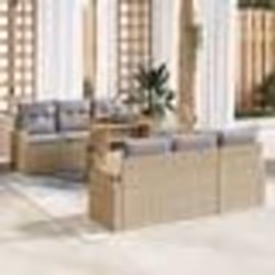 vidaXL Canapé de Jardin de 7 Pièces avec Coussins Beige Poly Rattan