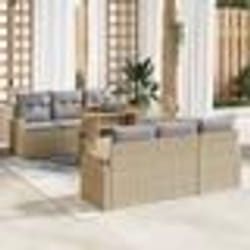 vidaXL Canapé de Jardin de 7 Pièces avec Coussins Beige Poly Rattan