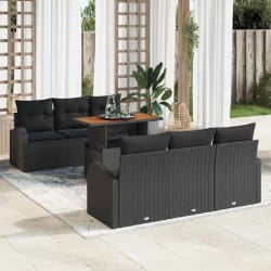 vidaXL Ensemble de canapé de jardin 7 pcs Noir Poly rotin