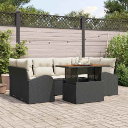 vidaXL Ensemble de canapé de jardin 7 pcs Noir Poly rotin