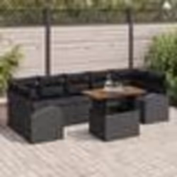 Canapé de Jardin 8 Pièces avec Coussins Noir Rattan Poly