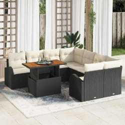 Ensemble de Canapés de Jardin 9 Pièces avec Coussins en Rattan Poly Noir