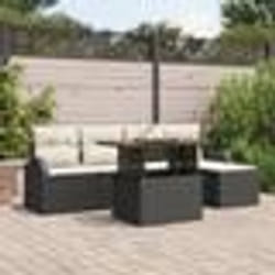 Canapé de Jardin vidaXL 6 Pièces avec Coussins Noir en Poly Rattan