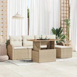 vidaXL Ensemble de canapé de jardin 6 pcs Beige Poly rotin