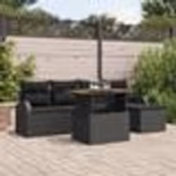 Ensemble de Sofa de Jardin 6 Pièces avec Coussins Noir Poly Rattan