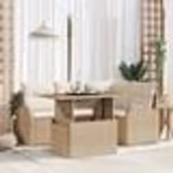 Ensemble de canapé de jardin de 5 pièces avec coussins en rattan poly beige