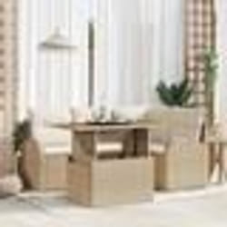 Ensemble de canapé de jardin de 5 pièces avec coussins en rattan poly beige