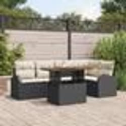 Ensemble de Canapés de Jardin 6 Pièces avec Coussins Noir Rattan Poly
