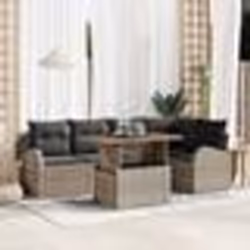 Ensemble de Canapé de Jardin 6 Pièces avec Coussins Gris Rattan Poly