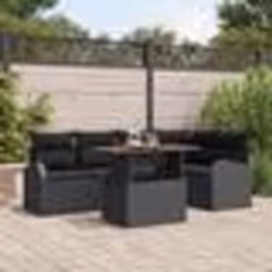Set de Canapé de Jardin vidaXL 6 Pièces avec Coussins Noir Poly Rattan