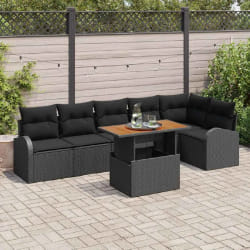 Canapé de jardin 7 pièces avec coussins Noir Poly Rotin