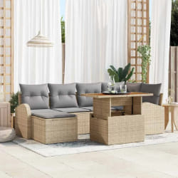 vidaXL Ensemble de canapé de jardin 7 pcs Beige Poly rotin
