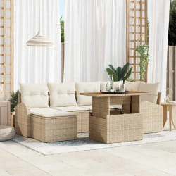 vidaXL Ensemble de canapé de jardin 7 pcs Beige Poly rotin
