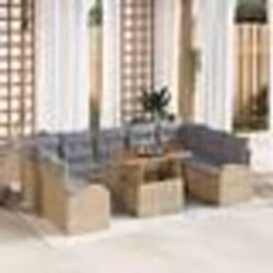Canapé de jardin 10 pièces avec coussins beige en polyrotin