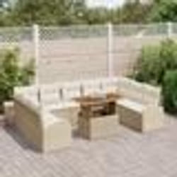Set de sofa de jardin 10 pièces avec coussins Beige Poly Rattan