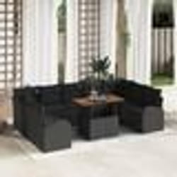 Canapés de jardin vidaXL 10 pièces avec coussins en Rotin poly noir