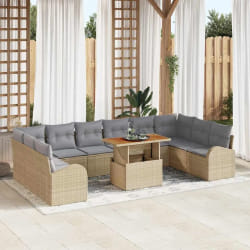 vidaXL Ensemble de canapé de jardin 11 pcs Beige Poly rotin