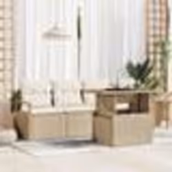Ensemble de Canapé de Jardin de 5 Pièces avec Coussins Beige en Rattan Poly