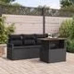 Ensemble de Canapés de Jardin 5 Pièces avec Coussins Noir en Rotin Poly