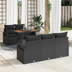 vidaXL Ensemble de canapé de jardin 6 pcs Noir Poly rotin