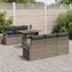 Ensemble de Canapés de Jardin 7 Pièces avec Coussins Gris Poly Rattan