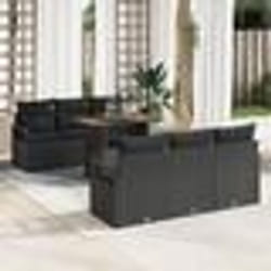Ensemble de Canapé de Jardin de 7 Pièces avec Coussins Rattan Noir Poly