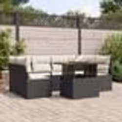 Ensemble de Canapé de Jardin de 7 Pièces avec Coussins en Poly Rattan Noir