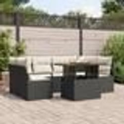 Ensemble de Canapé de Jardin de 7 Pièces avec Coussins en Poly Rattan Noir