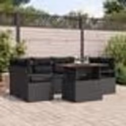 Canapé de Jardin 7 Pièces avec Coussins Rattan Poly Noir vidaXL