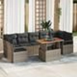 Ensemble de Canapé 8 pièces jardin avec coussins gris en Rattan Poly