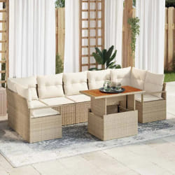 Ensemble de canapé de jardin 8 pièces avec coussins beige en poly rotin