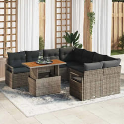vidaXL Ensemble de canapé de jardin 9 pcs Gris Poly rotin