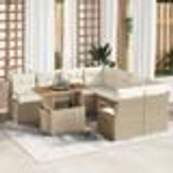Ensemble de 9 pièces de canapé de jardin avec coussins beige en poly rattan
