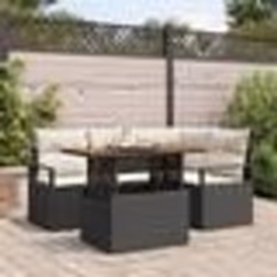 Ensemble de Sofa de Jardin de 5 Pièces avec Coussins Noir en Rattan Poly