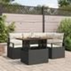 Ensemble de Sofa de Jardin de 5 Pièces avec Coussins Noir en Rattan Poly