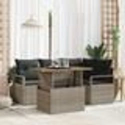vidaXL Ensemble Canapé Jardin 5 Pièces avec Coussins - Rattan Poly Gris