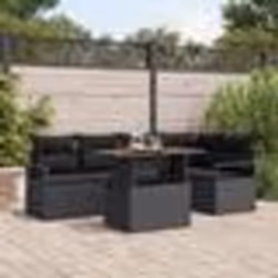 Ensemble de 6 pièces de canapé de jardin avec coussins noirs en poly rotin