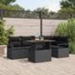 Ensemble de 6 pièces de canapé de jardin avec coussins noirs en poly rotin