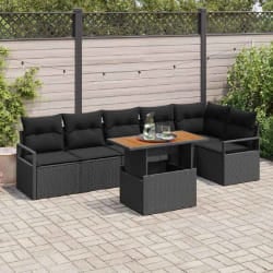 vidaXL Ensemble de canapé de jardin 7 pcs Noir Poly rotin
