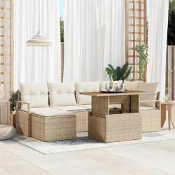 vidaXL Ensemble de canapé de jardin 7 pcs Beige Poly rotin