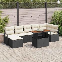 vidaXL Ensemble de canapé de jardin 8 pcs Noir Poly rotin