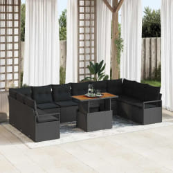 vidaXL Ensemble de canapé de jardin 11 pcs Noir Poly rotin