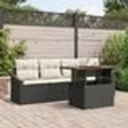 vidaXL Ensemble de Canapé de Jardin 5 Pièces avec Coussins Noir en Rattan Poly