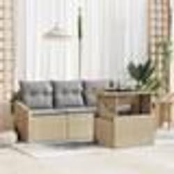 vidaXL Set de canapé de jardin 5 pièces avec coussins beige en poly rattan