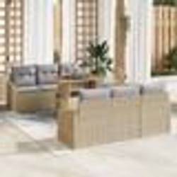 vidaXL Ensemble de canapé de jardin 7 pièces avec coussins beige en poly rotin