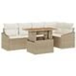 vidaXL Set de Sofa de Jardin 6 Pièces avec Coussins Beiges en Rattan Poly