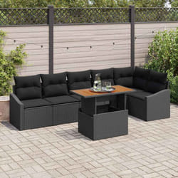 vidaXL Ensemble de Canapé de Jardin 7 Pièces avec Coussins Noir Rotin Poly