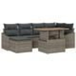 vidaXL Ensemble de canapé jardin 7 pièces avec coussins Gris en poly rattan
