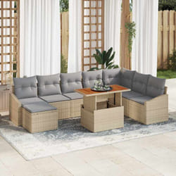 vidaXL Ensemble de canapé de jardin 9 pièces avec coussins beige en rattan synthétique